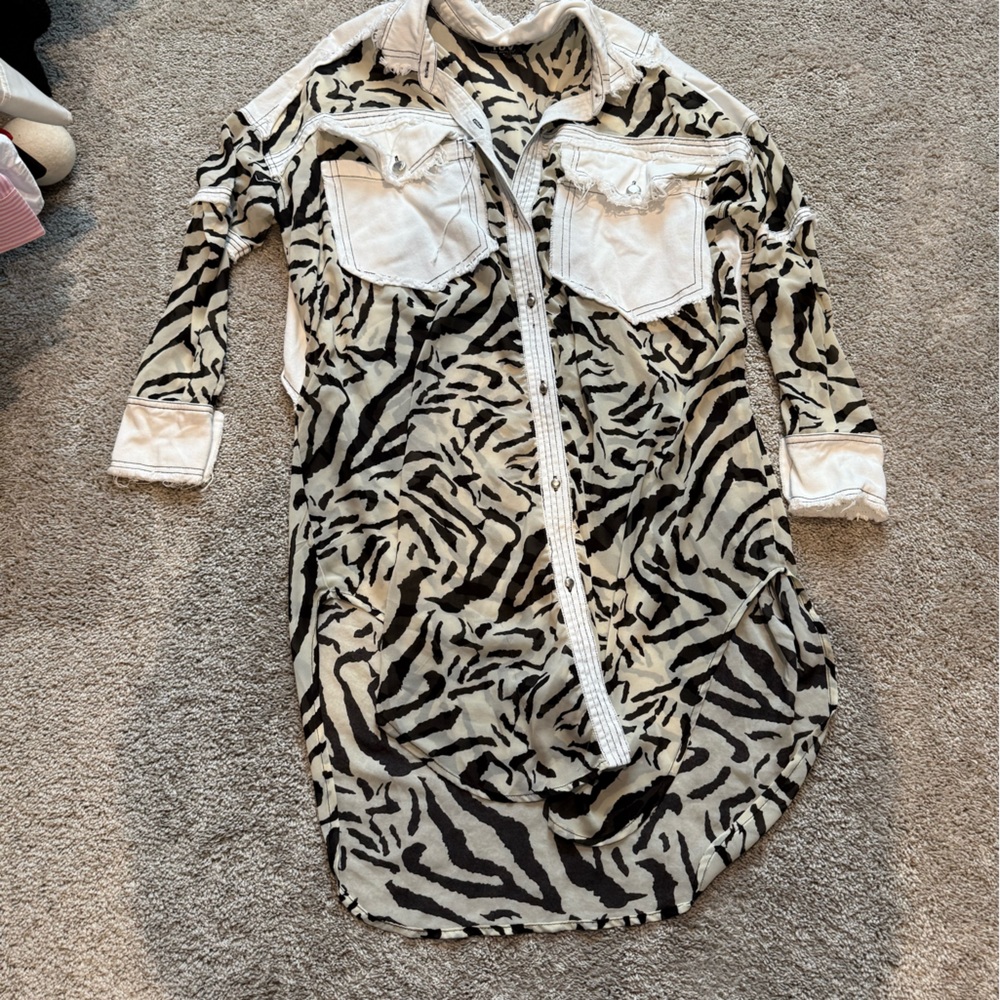 Zebra Print Long Sleeve Shirt Dress